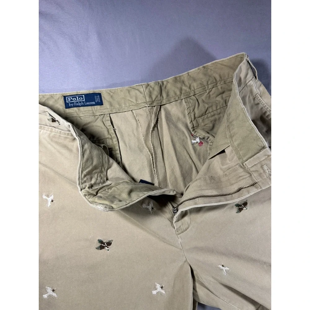 Polo Ralph Lauren Duck Mallard Bird Embroidered Mens Chino Pants Khaki 36x34